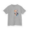Humorous Kids Cotton Tee with Cute Cat on Toilet Design