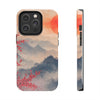 Elegant Cherry Blossom Phone Case - Tough Protection with Scenic Mountain Design