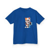 Humorous Kids Cotton Tee with Cute Cat on Toilet Design