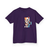Humorous Kids Cotton Tee with Cute Cat on Toilet Design