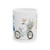 Whimsical Floral Bike Mug - Cute Coffee Cup for Garden Lovers, Birthday Gift, Spring Decor, Easter Mug, Nature Enthusiast