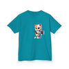 Humorous Kids Cotton Tee with Cute Cat on Toilet Design