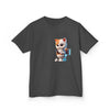Humorous Kids Cotton Tee with Cute Cat on Toilet Design