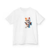 Humorous Kids Cotton Tee with Cute Cat on Toilet Design