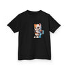 Humorous Kids Cotton Tee with Cute Cat on Toilet Design