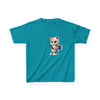 Humorous Kids Cotton Tee with Cute Cat on Toilet Design