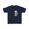 Humorous Kids Cotton Tee with Cute Cat on Toilet Design