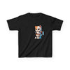 Humorous Kids Cotton Tee with Cute Cat on Toilet Design