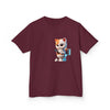 Humorous Kids Cotton Tee with Cute Cat on Toilet Design